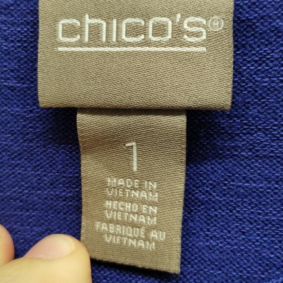 Chico's Size Medium (1) Blue Laced-Up 3/4 Sleeves Cozy Soft Top - Picture 4 of 5